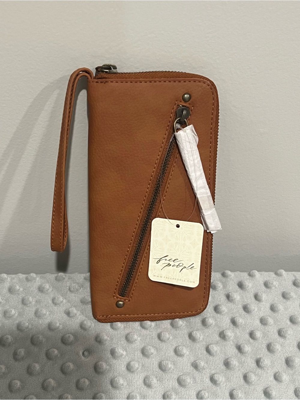 Free People Tan Wristlet Phone Wallet with Front Zip Pocket